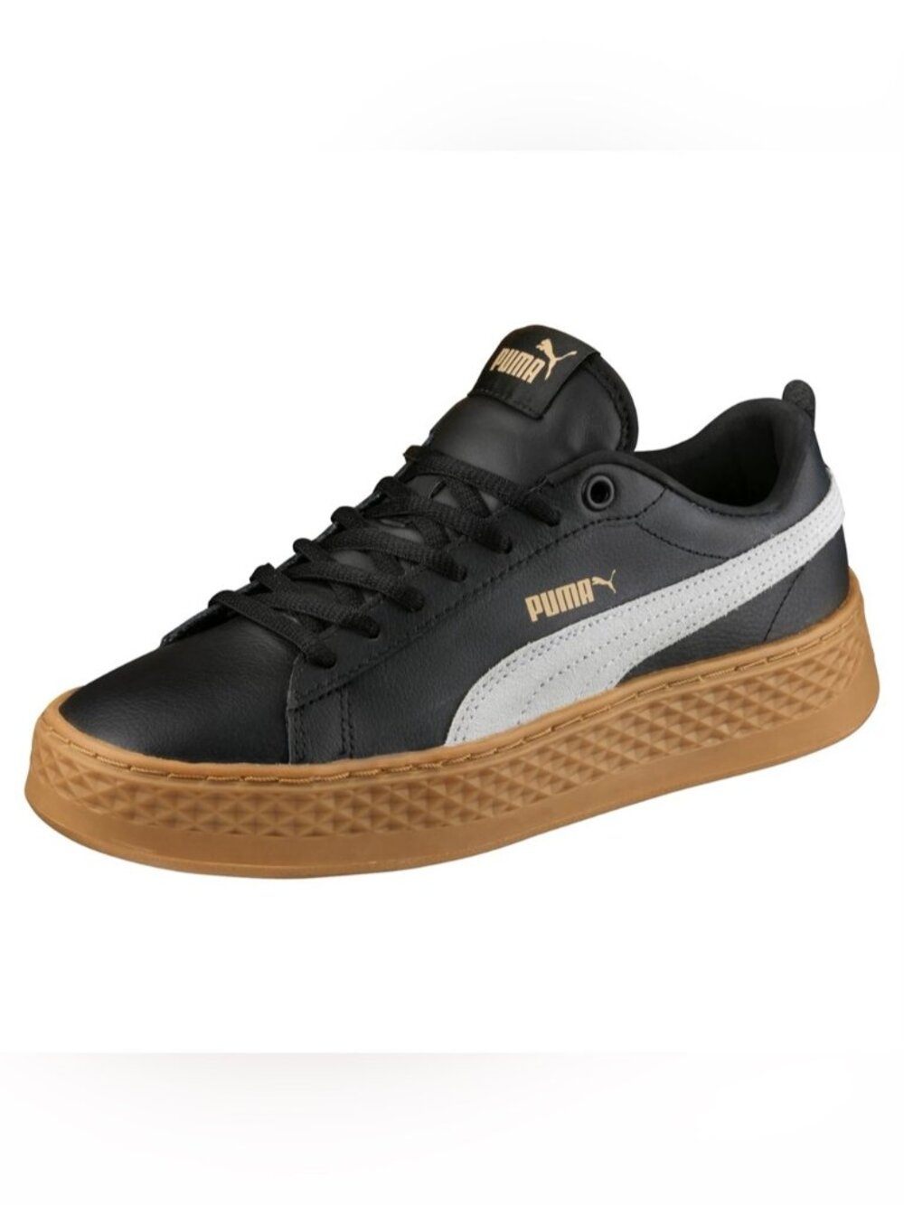 PUMA Women’s Smash Platform Black White Sneakers Gum Sole US 6.5 37 comfy chic